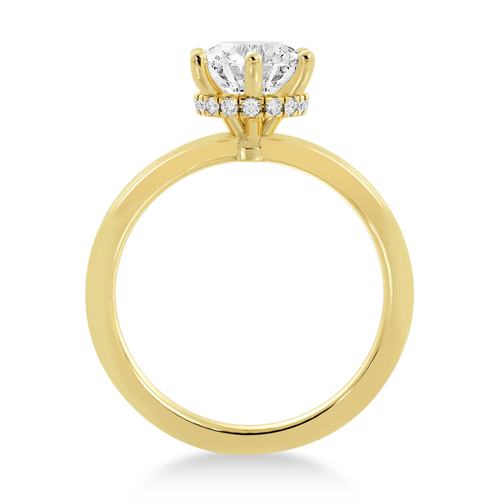 Diamond Hidden Halo 6 Prong Engagement Ring 18k Yellow Gold (0.08ct)