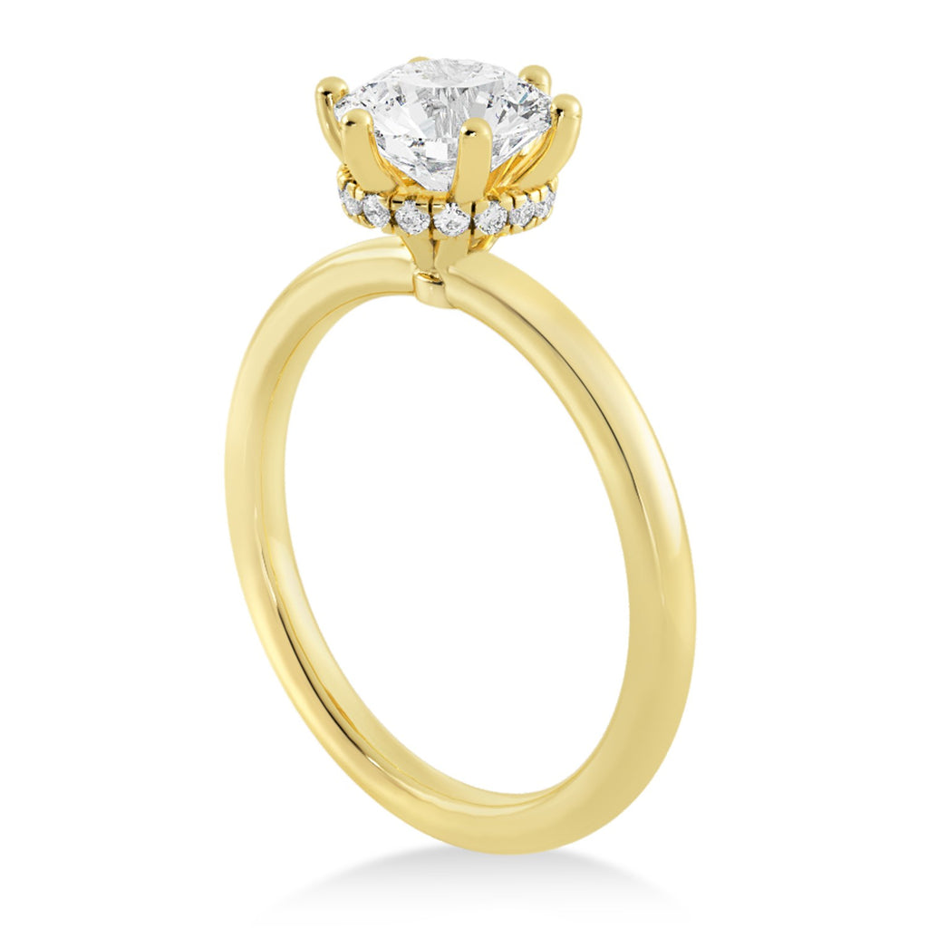 Lab Diamond Hidden Halo 6 Prong Engagement Ring 14k Yellow Gold (0.08ct)