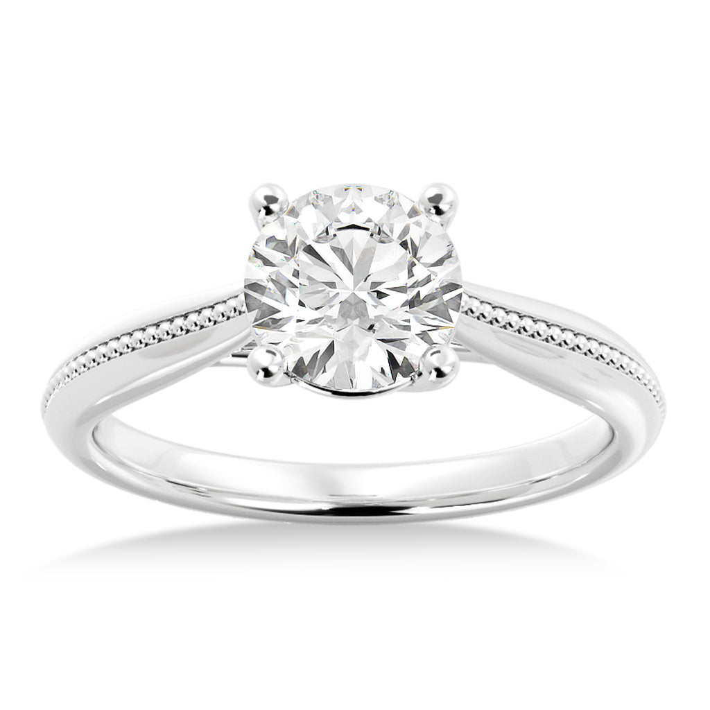 Milgrain Trellis Solitaire Engagement Ring 18k White Gold