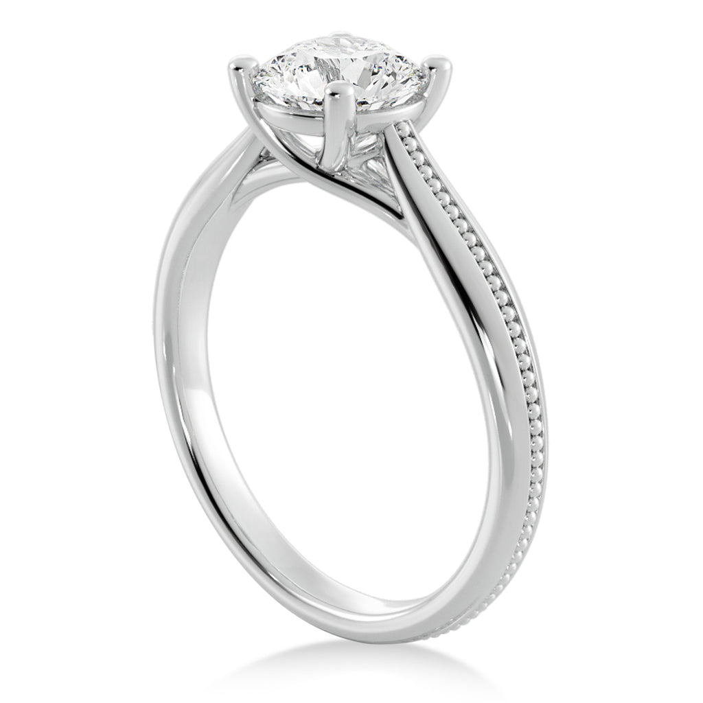 Milgrain Trellis Solitaire Engagement Ring 18k White Gold