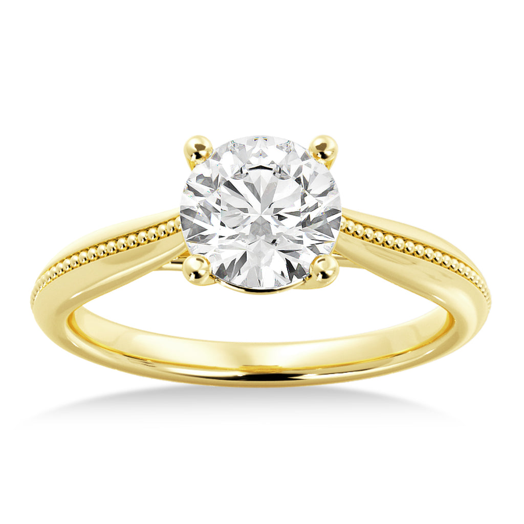 Milgrain Trellis Solitaire Engagement Ring 18k Yellow Gold