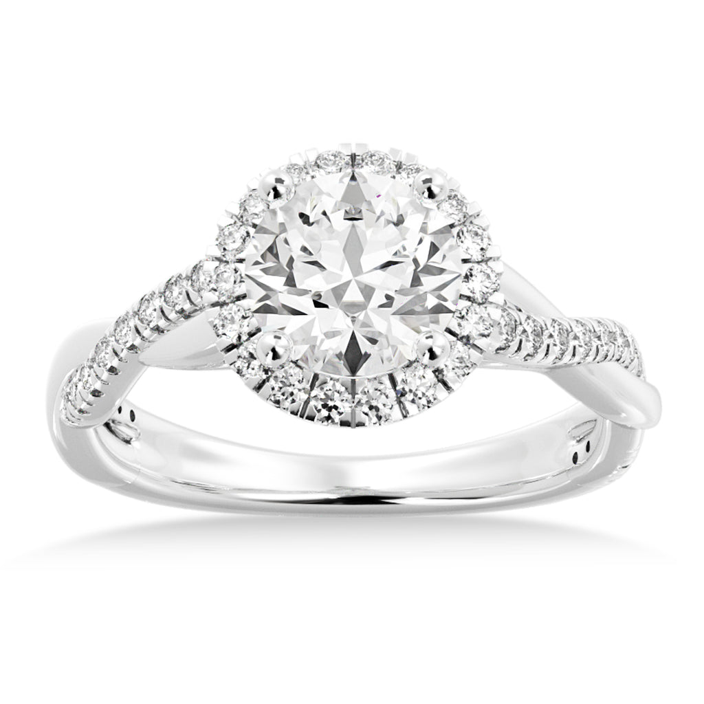 Twisted Diamond Halo Engagement Ring 14k White Gold (0.31ct)