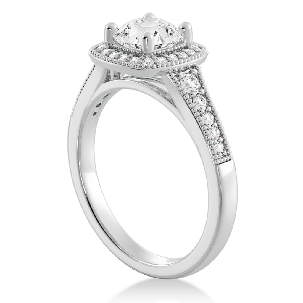 Antique Style Diamond Halo Engagement Ring 18k White Gold (0.24ct)