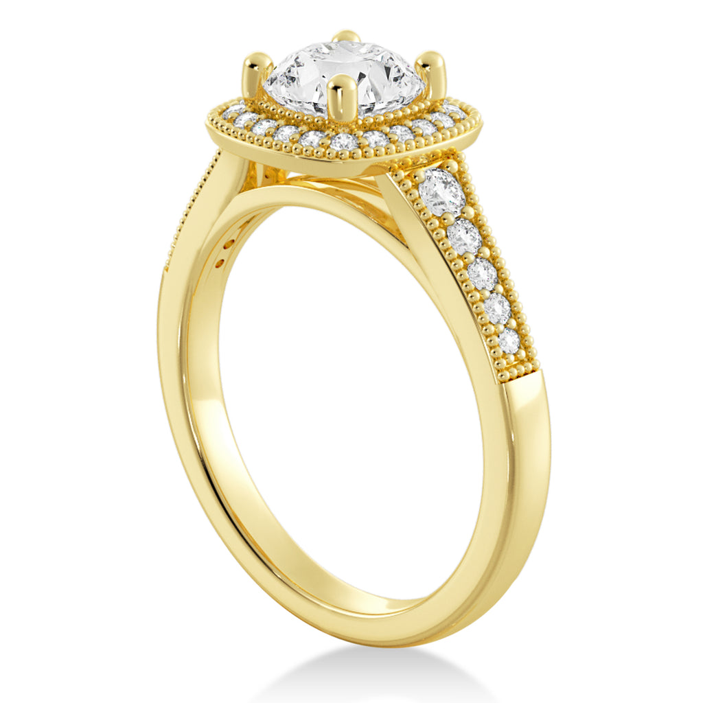 Antique Style Diamond Halo Engagement Ring 18k Yellow Gold (0.24ct)