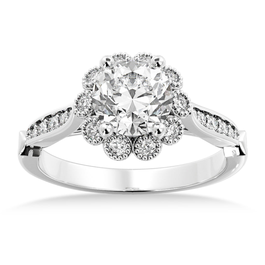 Tulip Lab Diamond Halo Engagement Ring 14k White Gold (0.23ct)