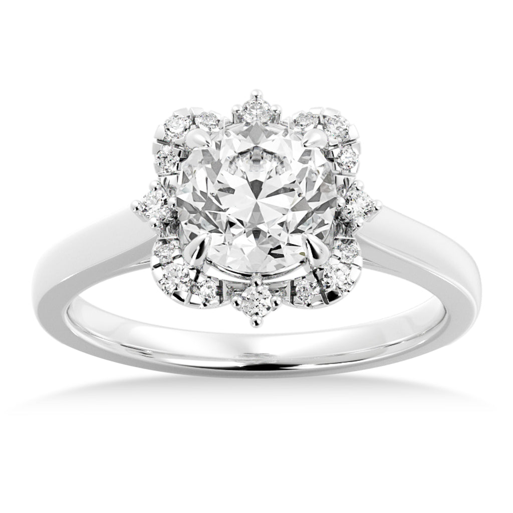 Lab Reina Diamond Halo Engagement Ring Platinum (0.11ct)