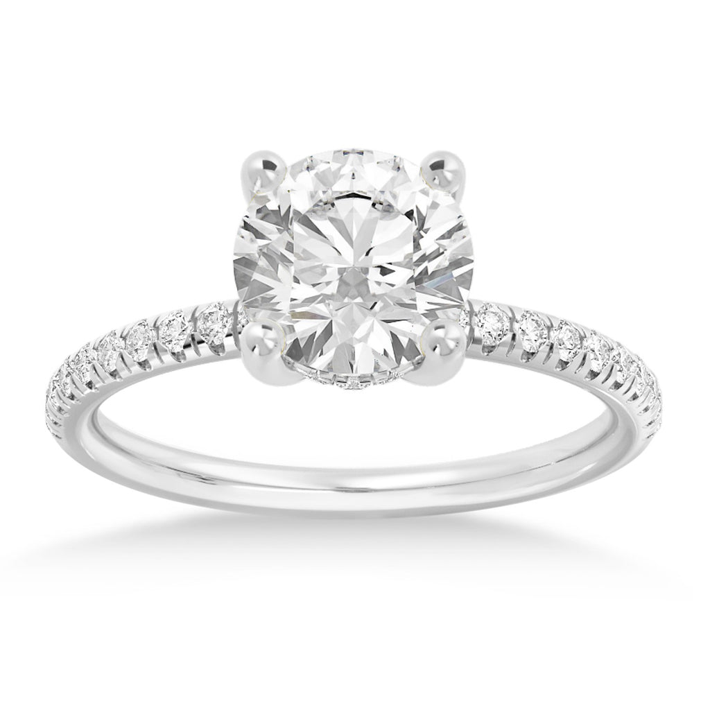 Diamond Hidden Halo Pave' Engagement Ring 18k White Gold (0.26ct)