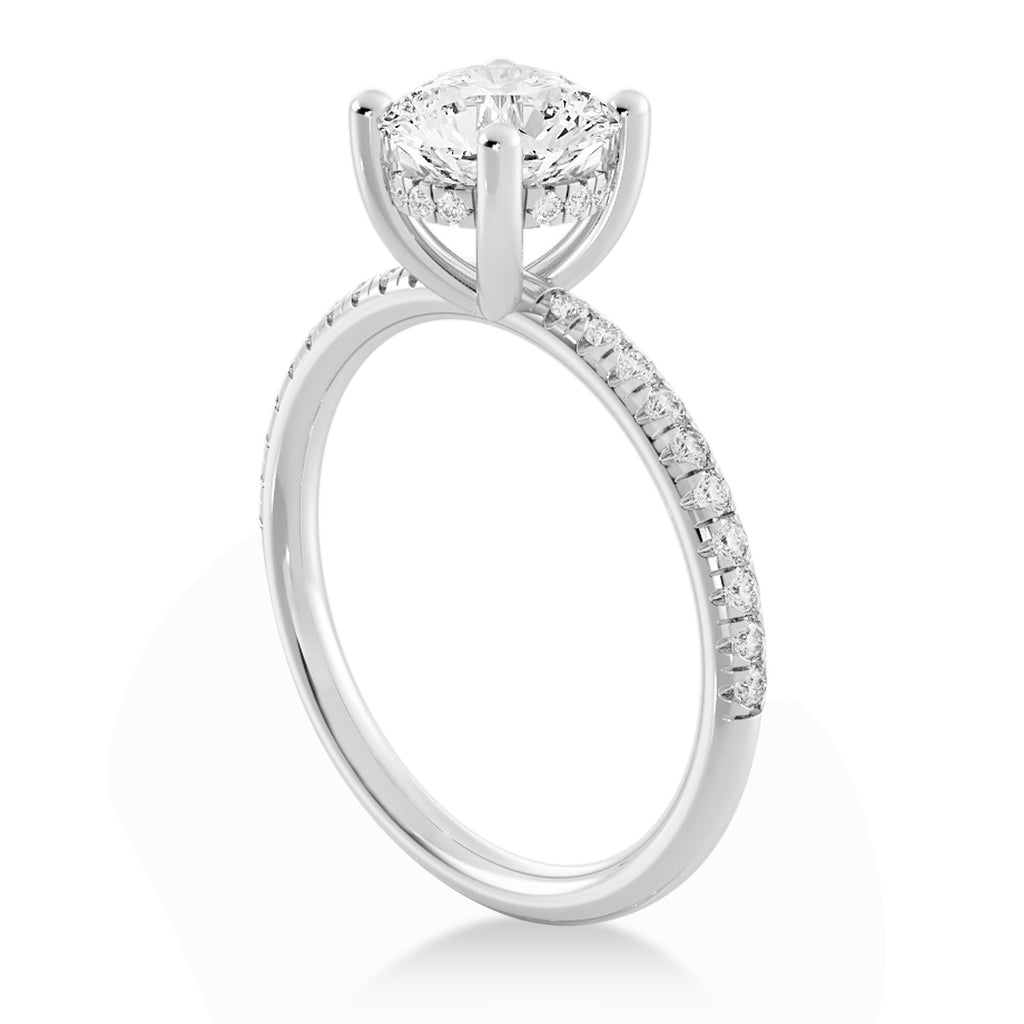 Diamond Hidden Halo Pave' Engagement Ring 18k White Gold (0.26ct)