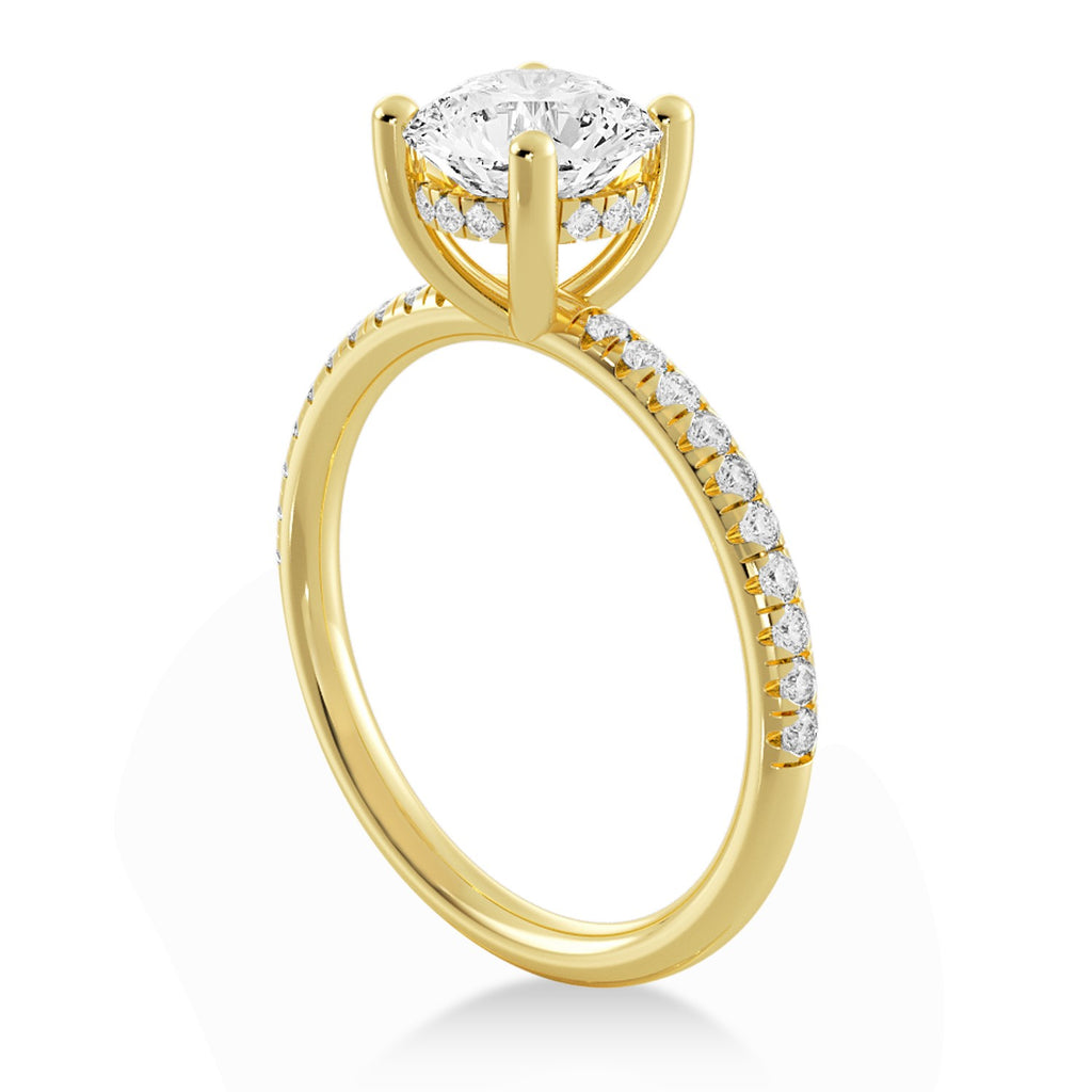 Lab Grown Diamond Hidden Halo Pave' Engagement Ring 14k Yellow Gold (0.26ct)