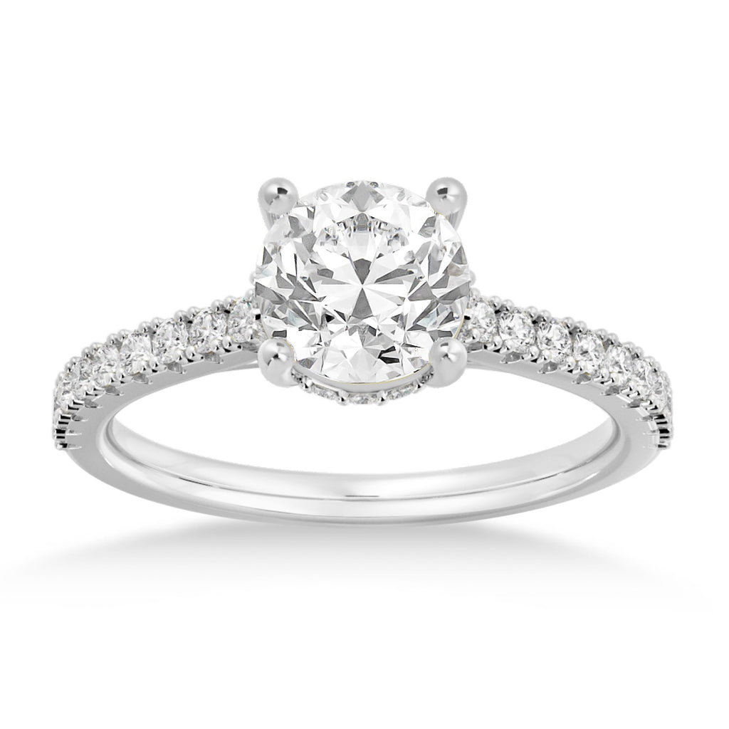 Lab Diamond Hidden Halo CathedralEngagement Ring 18k White Gold (0.30ct)
