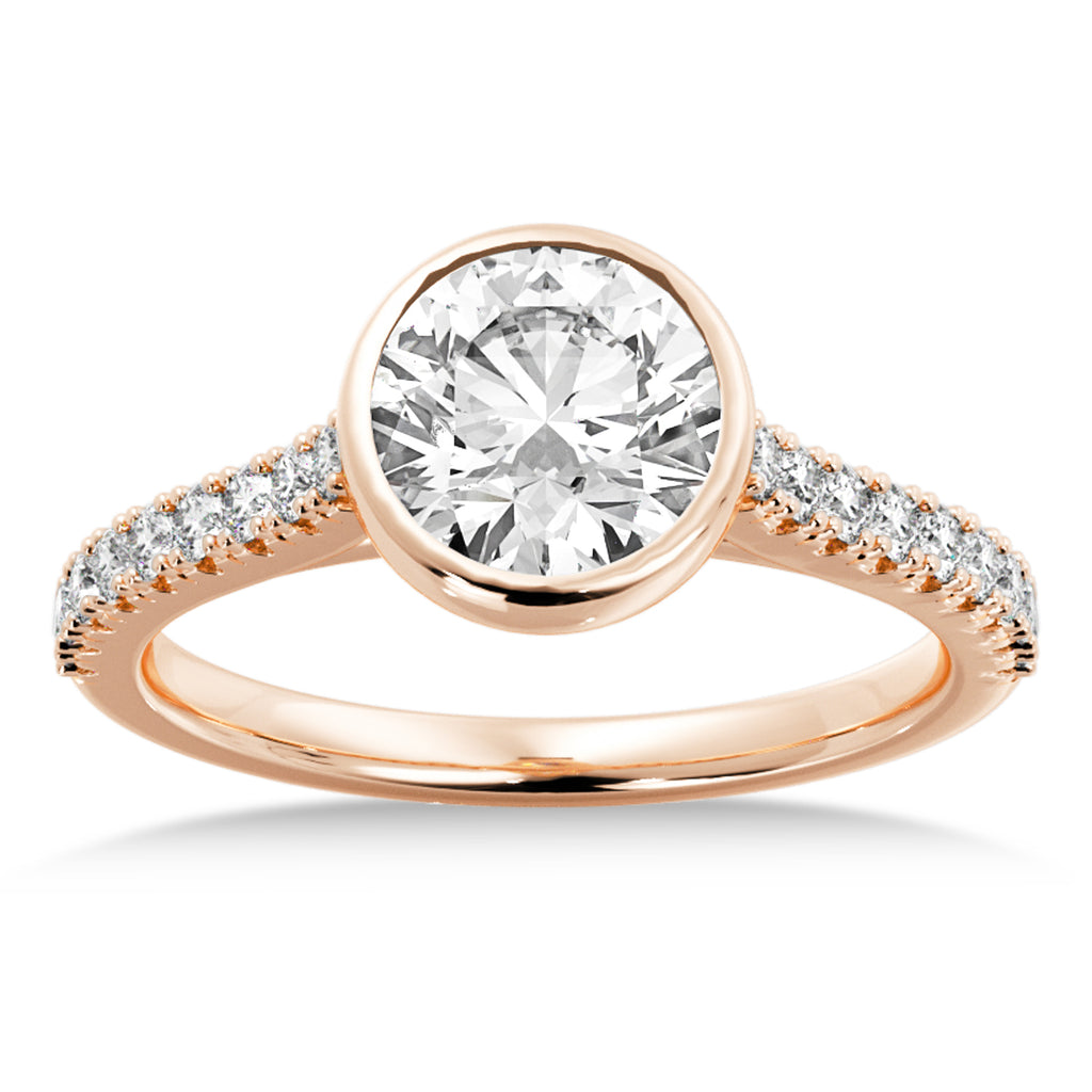 Lab Grown Bezel Set Diamond Accented Engagement Ring 14k Rose Gold (0.23ct)