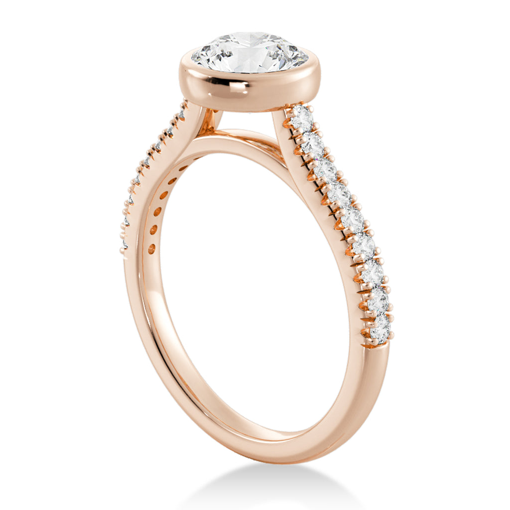 Lab Grown Bezel Set Diamond Accented Engagement Ring 14k Rose Gold (0.23ct)