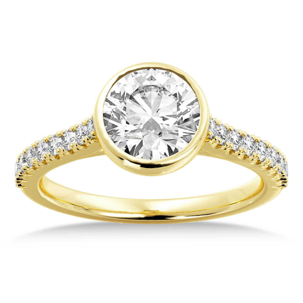 Lab Grown Bezel Set Diamond Accented Engagement Ring 14k Yellow Gold (0.23ct)