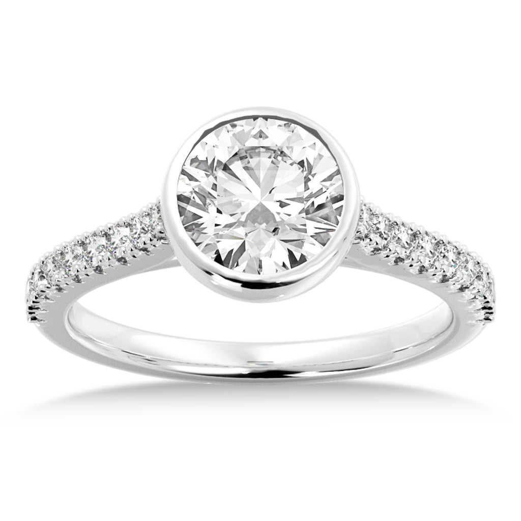 Lab Grown Bezel Set Diamond Accented Engagement Ring 18k White Gold (0.23ct)