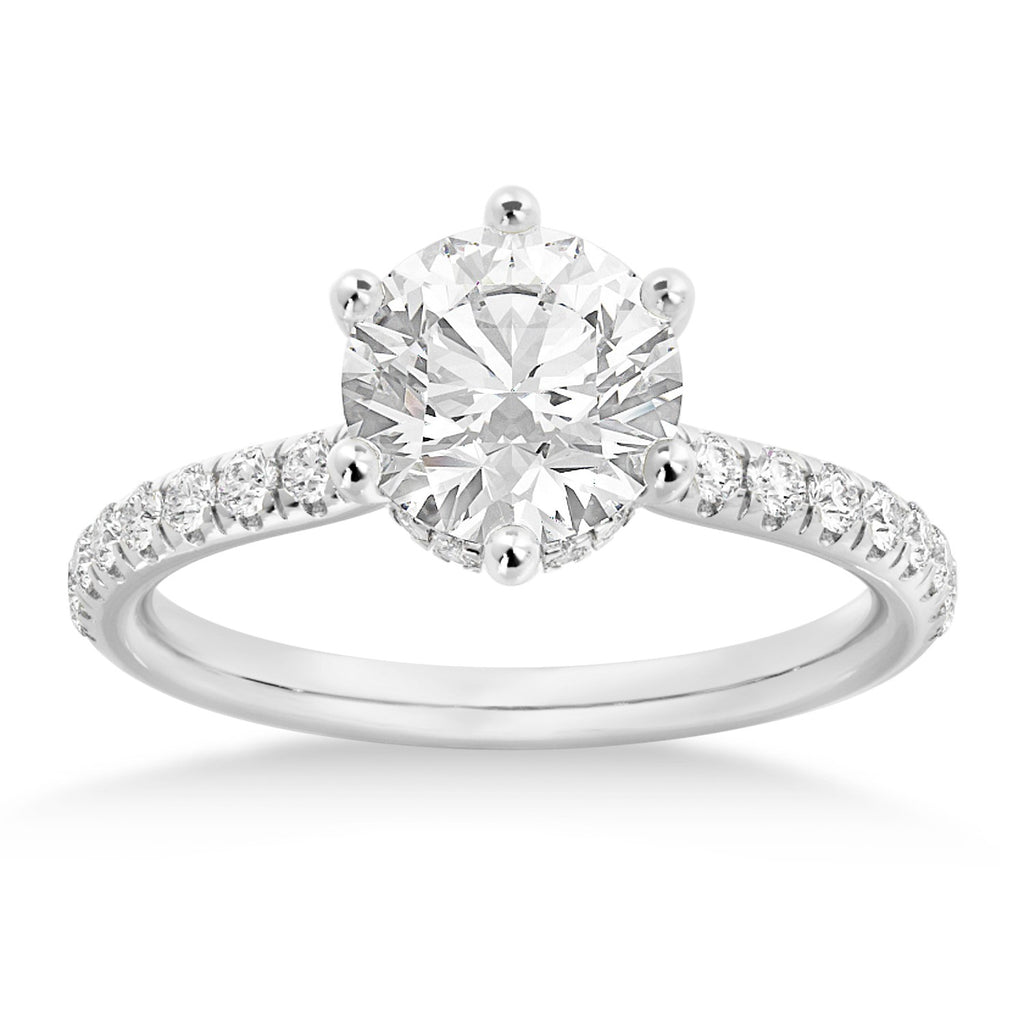 Diamond Hidden Halo 6 Prong Engagement Ring 18k White Gold (0.35ct)