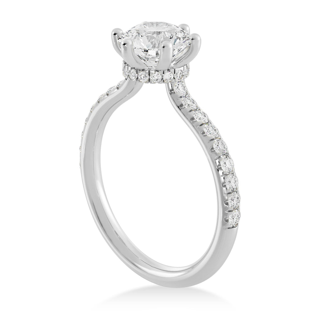 Diamond Hidden Halo 6 Prong Engagement Ring 18k White Gold (0.35ct)