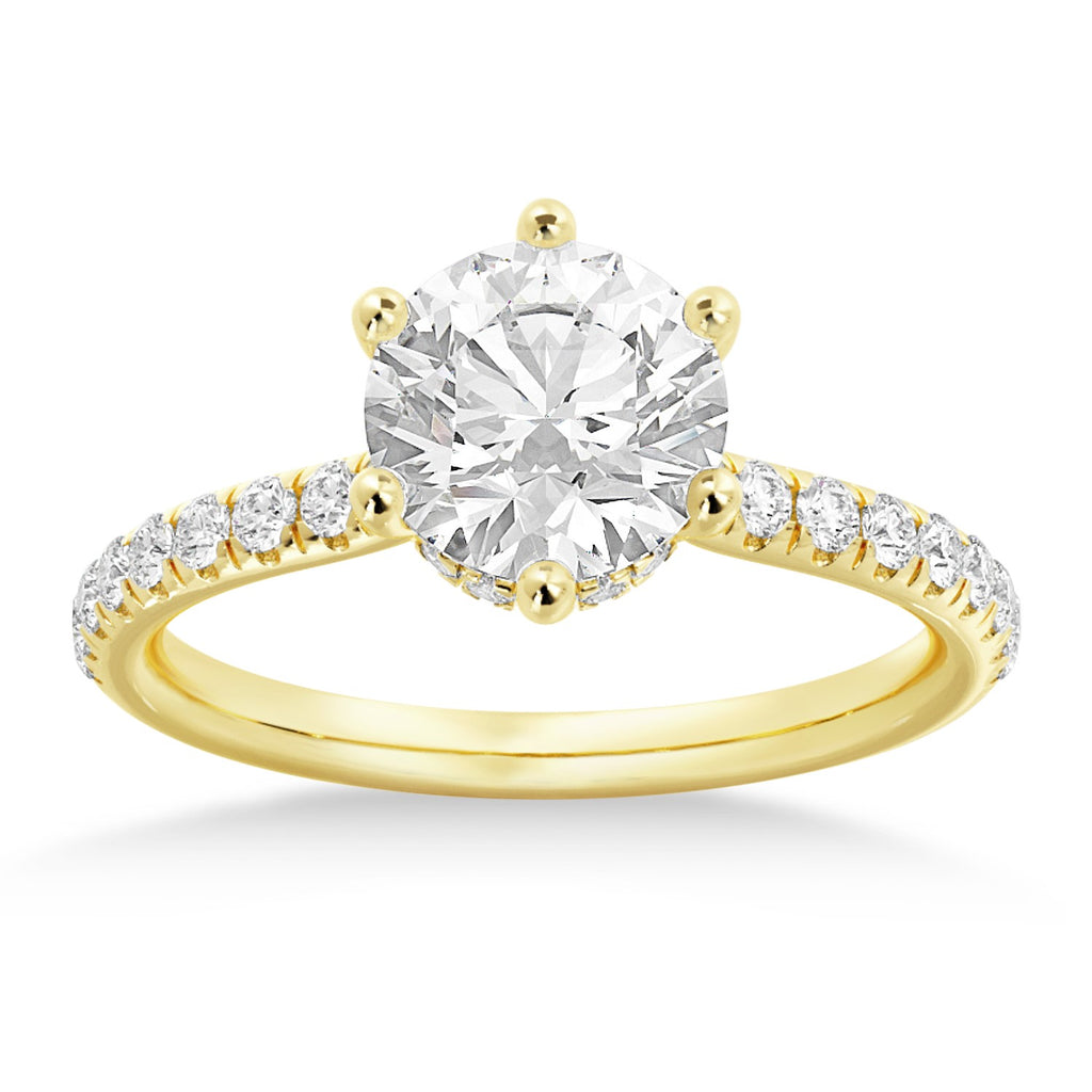 Diamond Hidden Halo 6 Prong Engagement Ring 18k Yellow Gold (0.35ct)