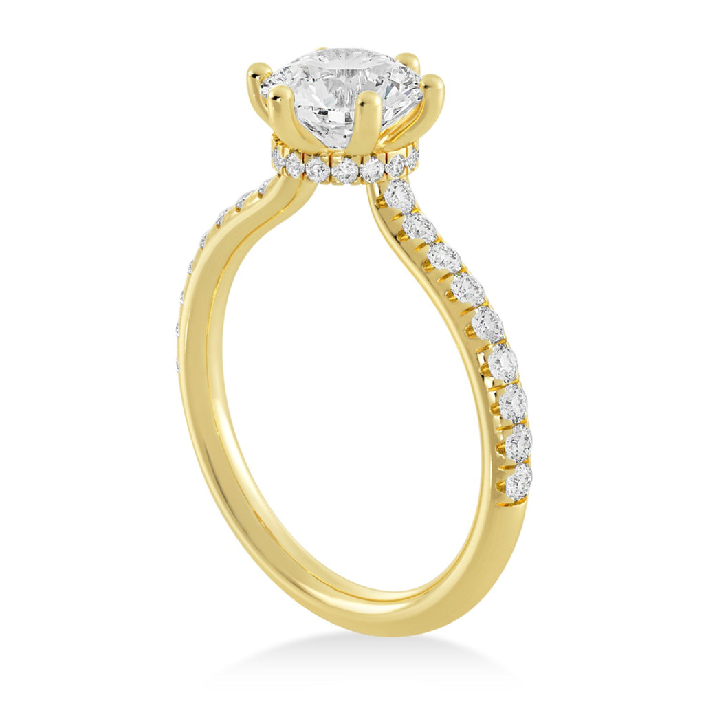 Diamond Hidden Halo 6 Prong Engagement Ring 18k Yellow Gold (0.35ct)