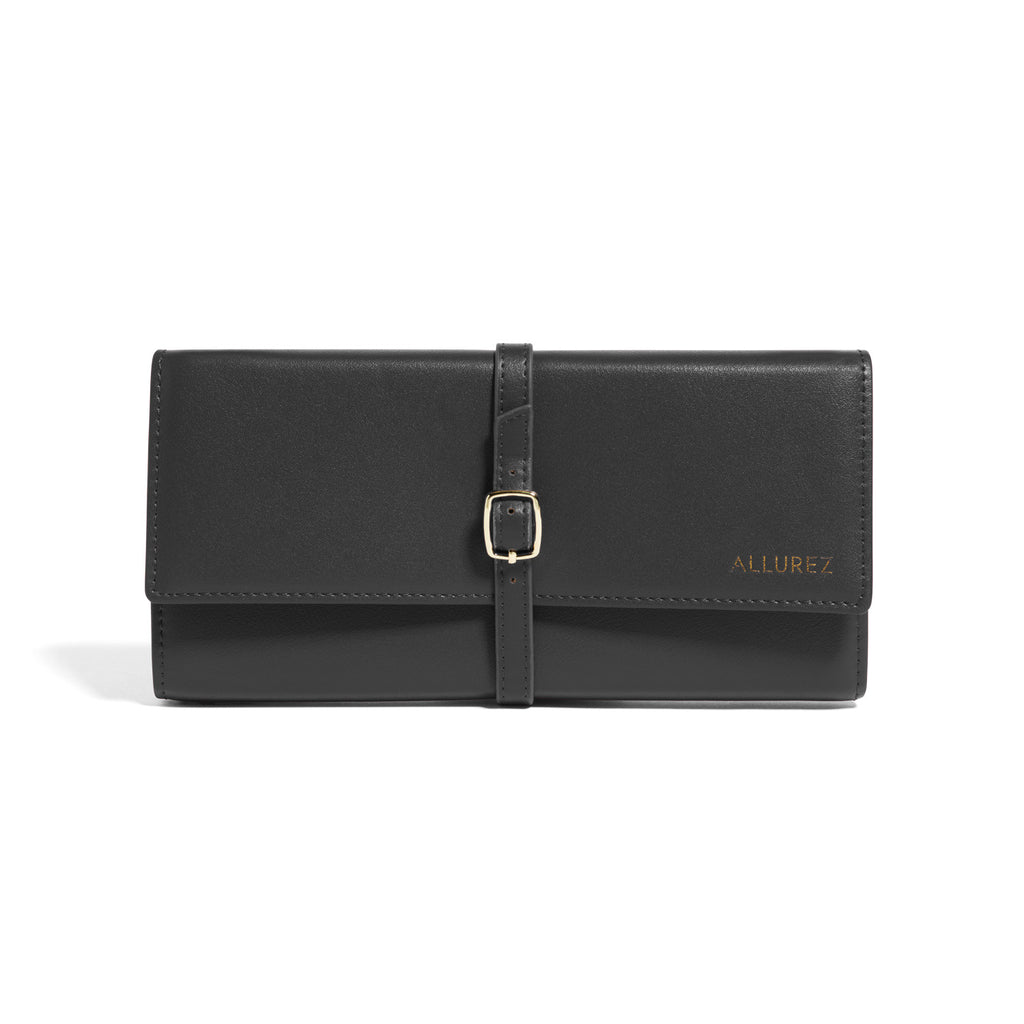 Allurez Foldable Jewelry Travel Organizer Black Vegan Leather