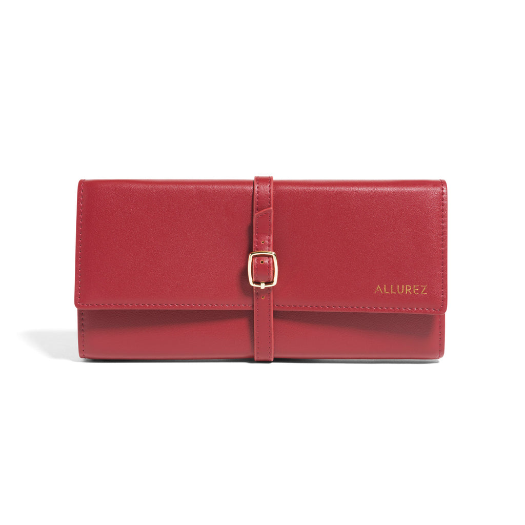 Allurez Foldable Jewelry Travel Organizer Red Vegan Leather
