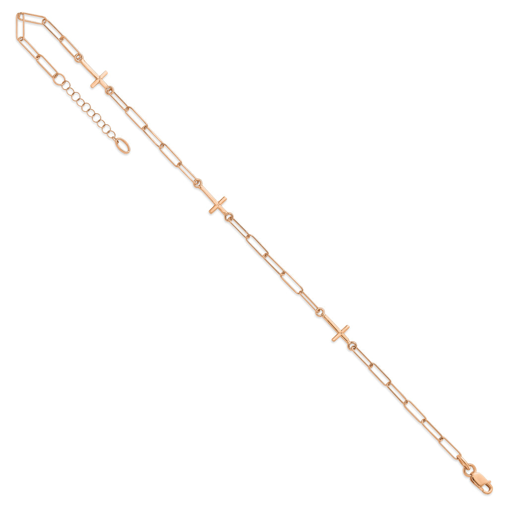 Cross Link Paperclip Station Anklet 14k Rose Gold