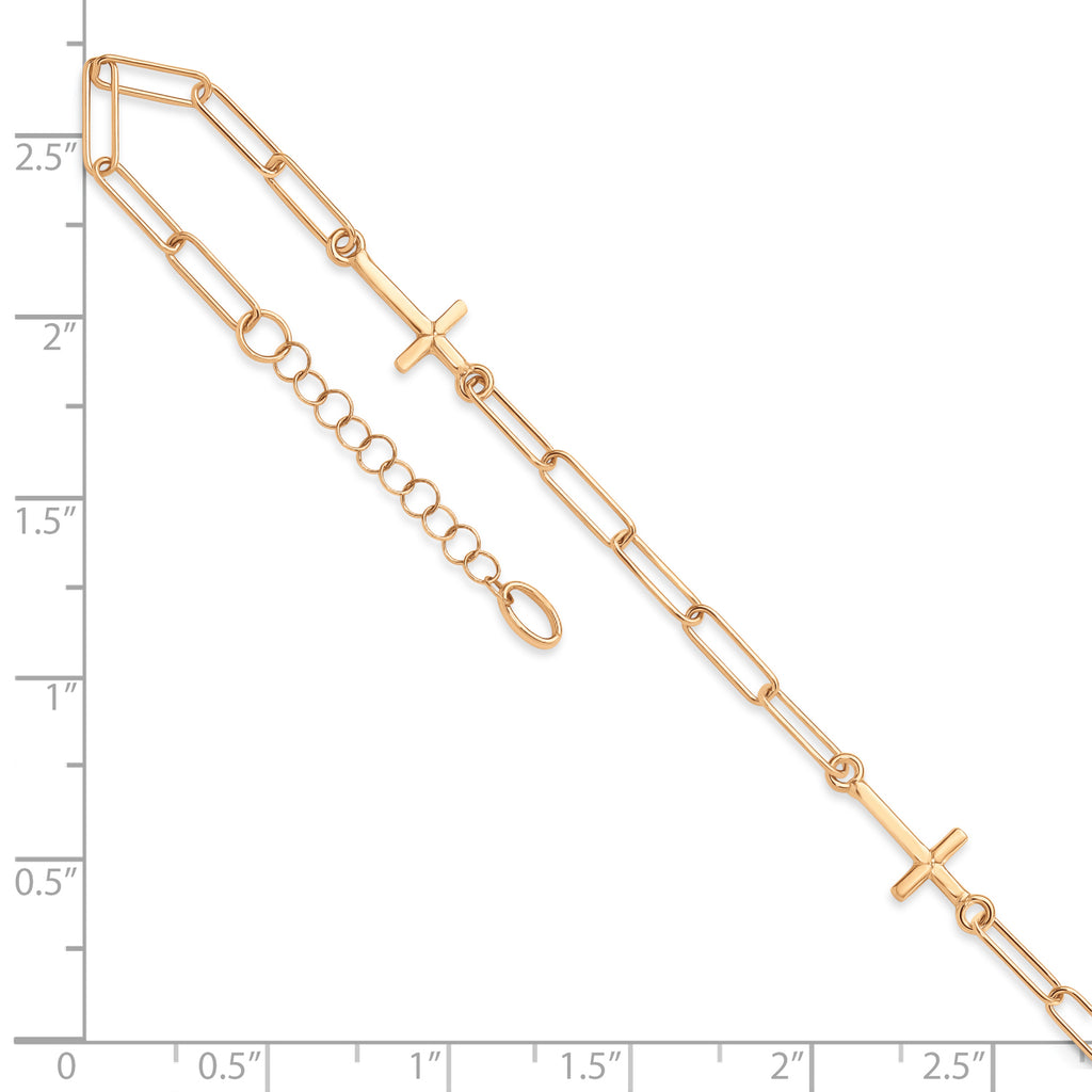 Cross Link Paperclip Station Anklet 14k Rose Gold