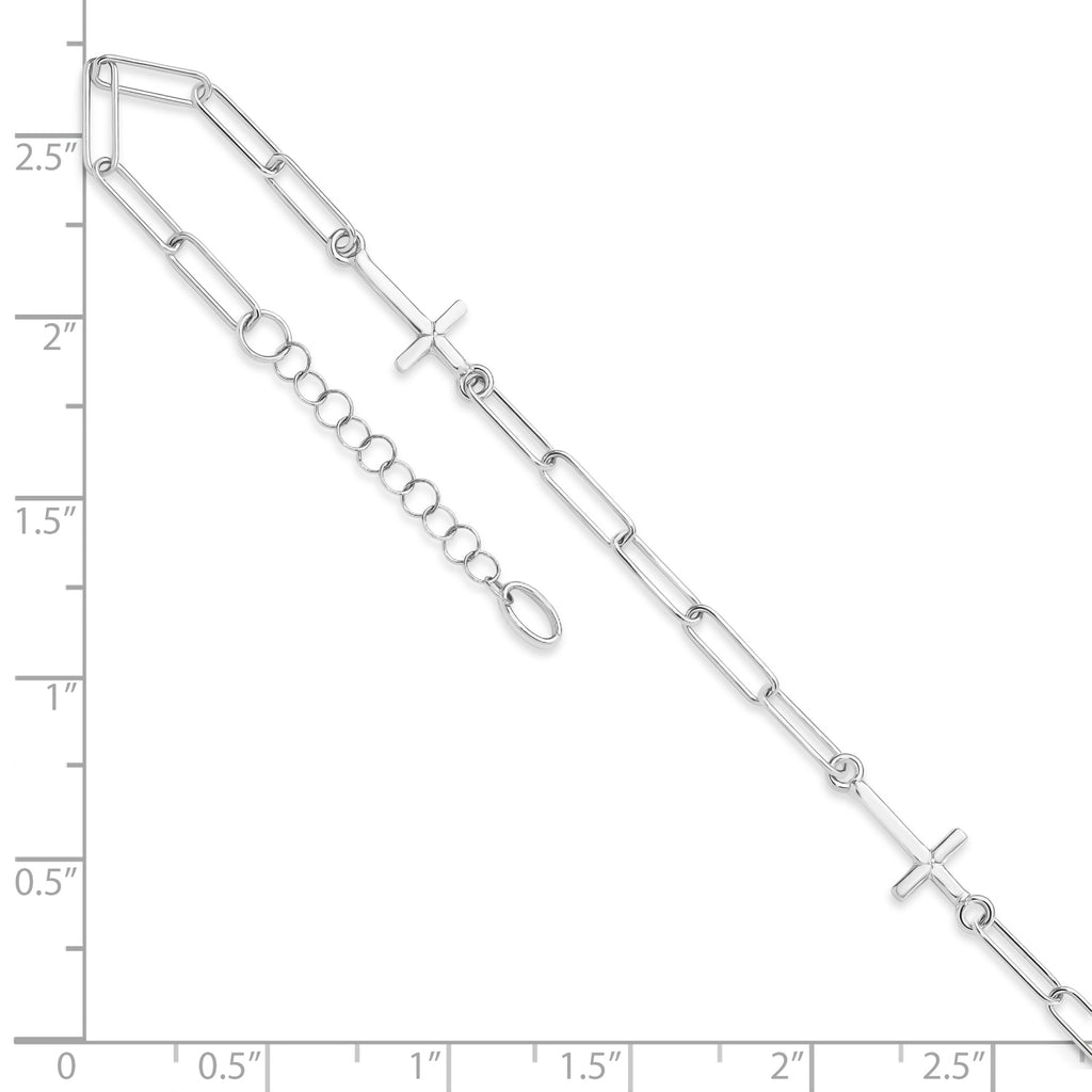 Cross Link Paperclip Station Anklet 14k White Gold