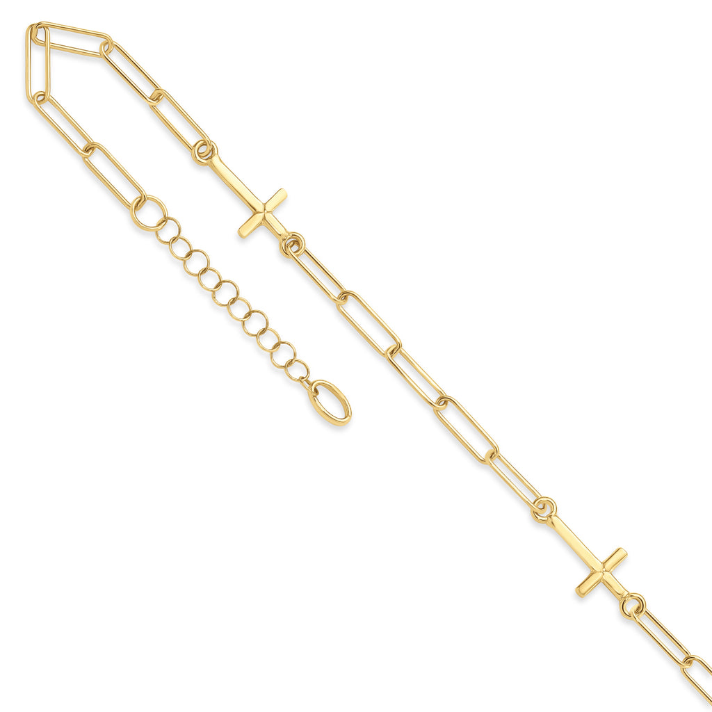 Cross Link Paperclip Station Anklet 14k Yellow Gold