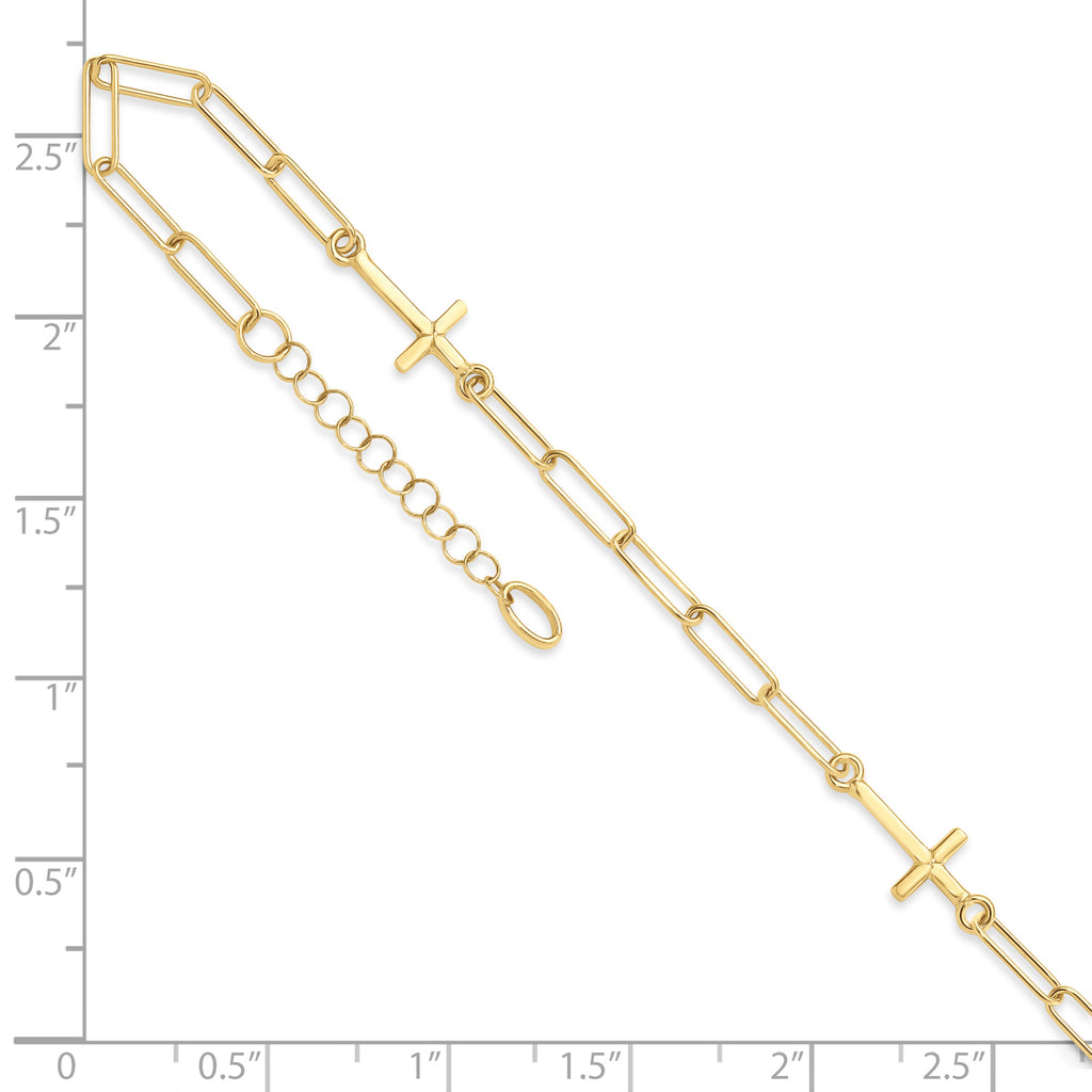 Cross Link Paperclip Station Anklet 14k Yellow Gold