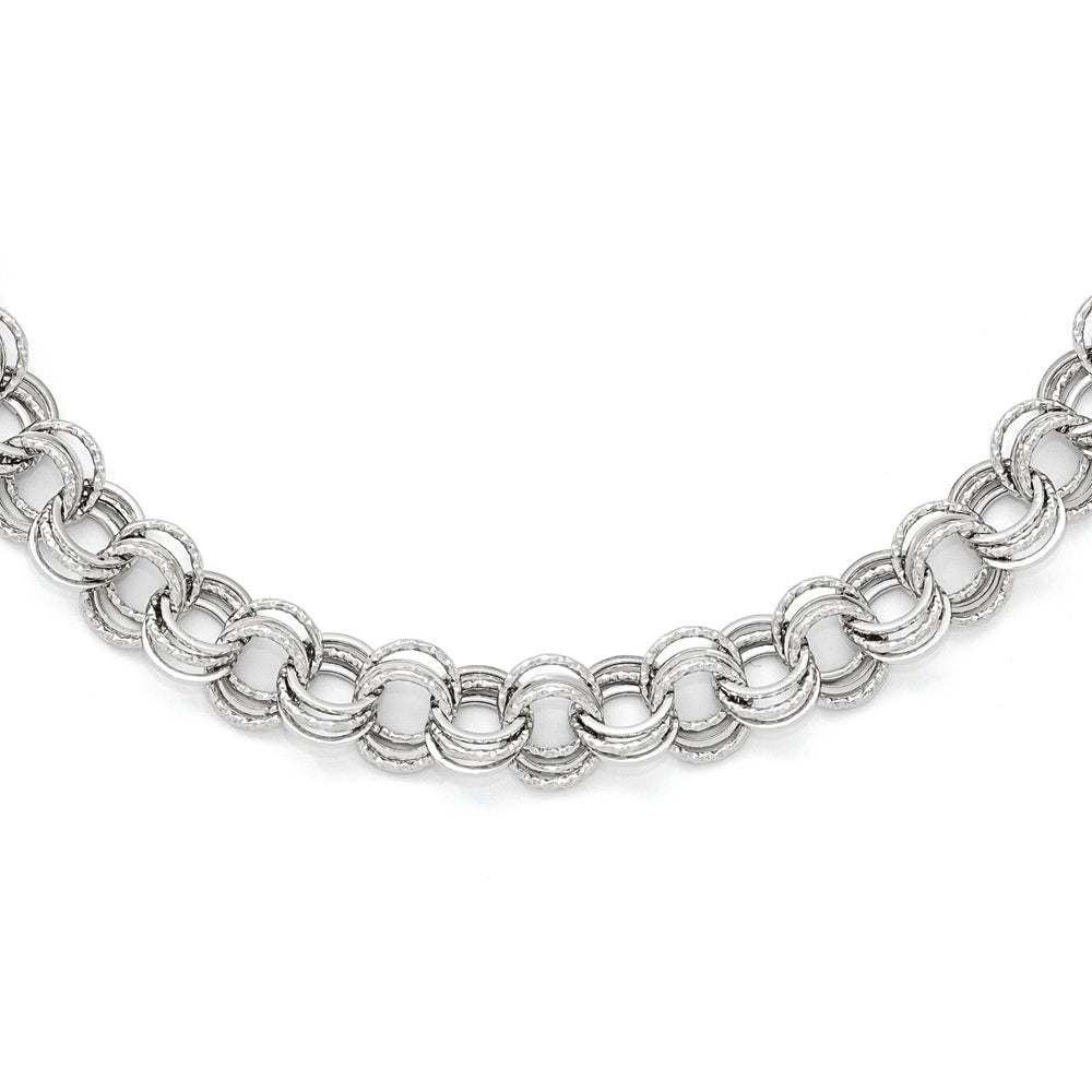 Polished & Textured Triple Rolo Link Chain Ladies Necklace 14k White Gold