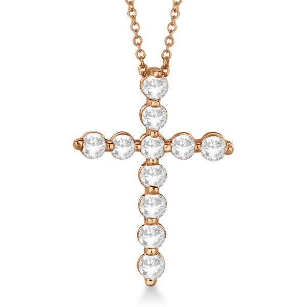 Lab Grown Diamond Cross Pendant Necklace in 14k Rose Gold (1.01ct)