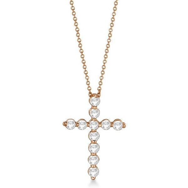 Lab Grown Diamond Cross Pendant Necklace in 14k Rose Gold (1.01ct)