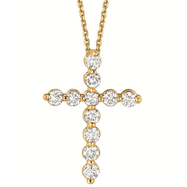 Lab Grown Diamond Cross Pendant Necklace in 14k Yellow Gold (1.01ct)