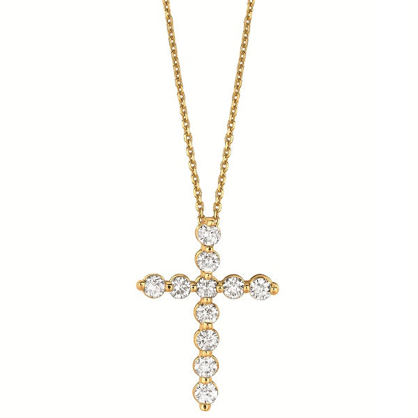 Lab Grown Diamond Cross Pendant Necklace in 14k Yellow Gold (1.01ct)