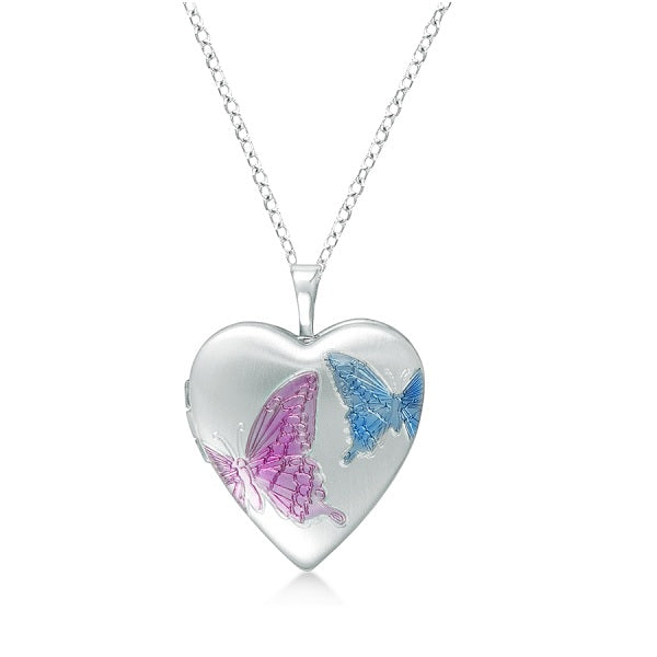 Heart Shaped Butterfly Design Pendant Locket Sterling Silver