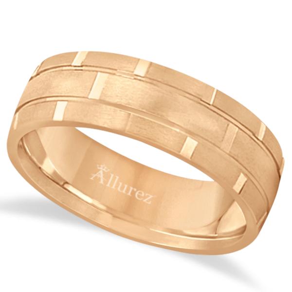 Contemporary Carved Mens Unique Wedding Ring 14k Rose Gold (6mm)