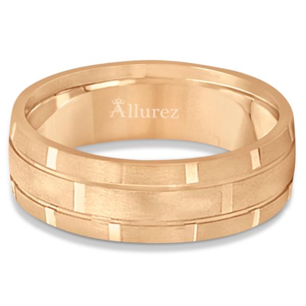 Contemporary Carved Mens Unique Wedding Ring 14k Rose Gold (6mm)