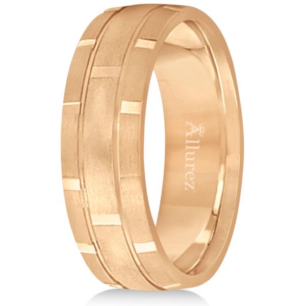 Contemporary Carved Mens Unique Wedding Ring 14k Rose Gold (6mm)