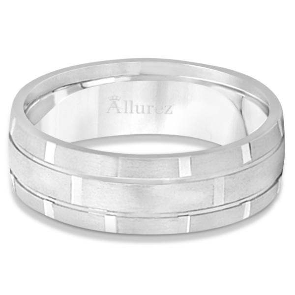 Contemporary Carved Mens Unique Wedding Ring 18k White Gold (6mm)