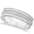 Carved Men's Wedding Ring Diamond Cut Band 14k White Gold (7 mm)
