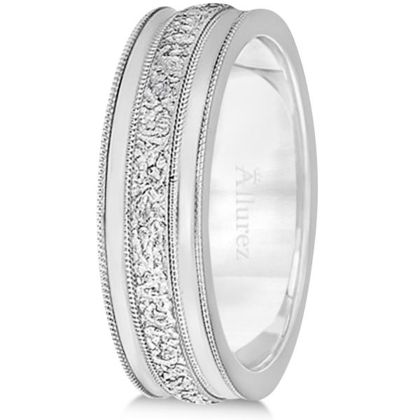 Carved Men's Wedding Ring Diamond Cut Band in Platinum (7 mm)