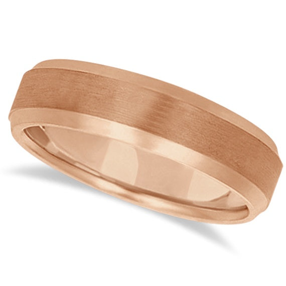 Satin Finish Carved Comfort-Fit Wedding Ring Band 14k Rose Gold (6mm)