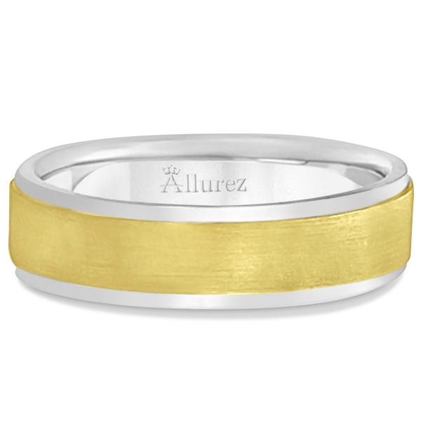 Comfort-Fit  Two-Tone Carved Wedding Band (7mm)