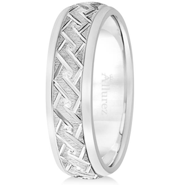 Men's Fancy Carved Comfort-Fit Wedding Band 14k White Gold (5mm)