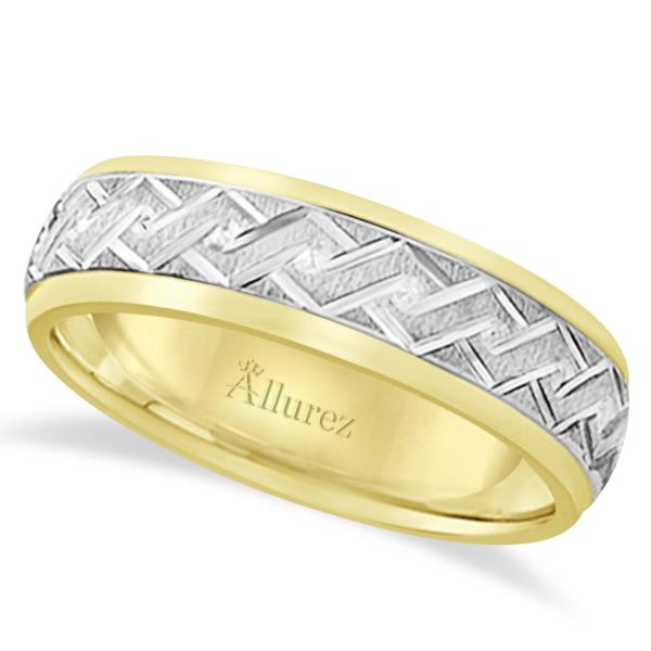 Men's Carved 14k Two-Tone Wedding Band (5mm)
