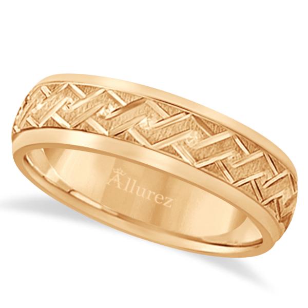 Men's Fancy Carved Comfort-Fit Wedding Band 18k Rose Gold (5mm)