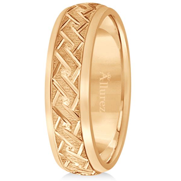 Men's Fancy Carved Comfort-Fit Wedding Band 18k Rose Gold (5mm)