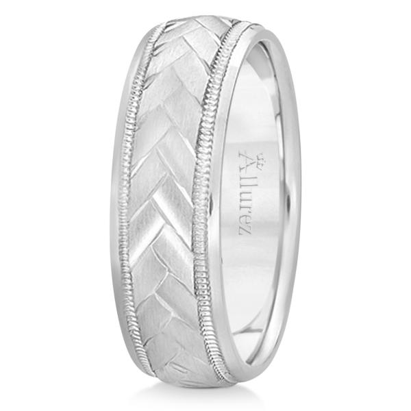 Braided Men's Wedding Ring Diamond Cut Band 14k White Gold (7 mm)