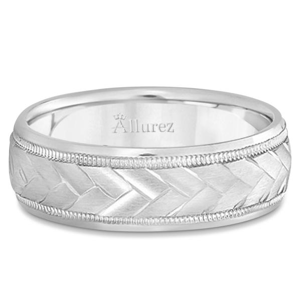 Braided Men's Wedding Ring Diamond Cut Band 14k White Gold (7 mm)