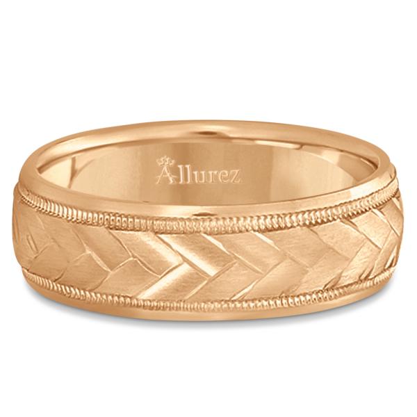 Braided Men's Wedding Ring Diamond Cut Band 14k Rose Gold (7mm)